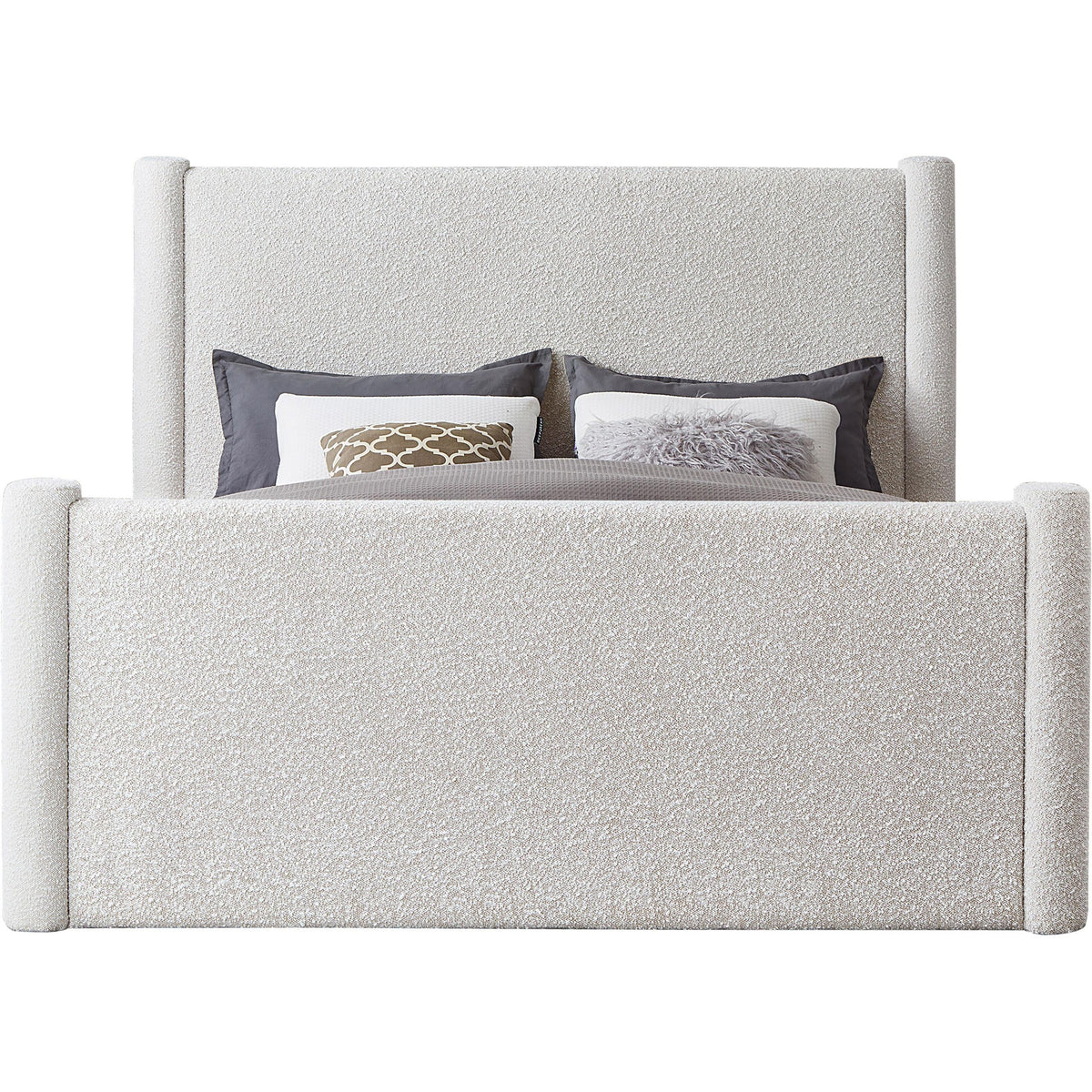 Meridian Elias Cream Boucle Fabric King Bed