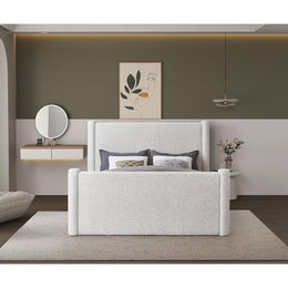 Meridian Elias Cream Boucle Fabric King Bed