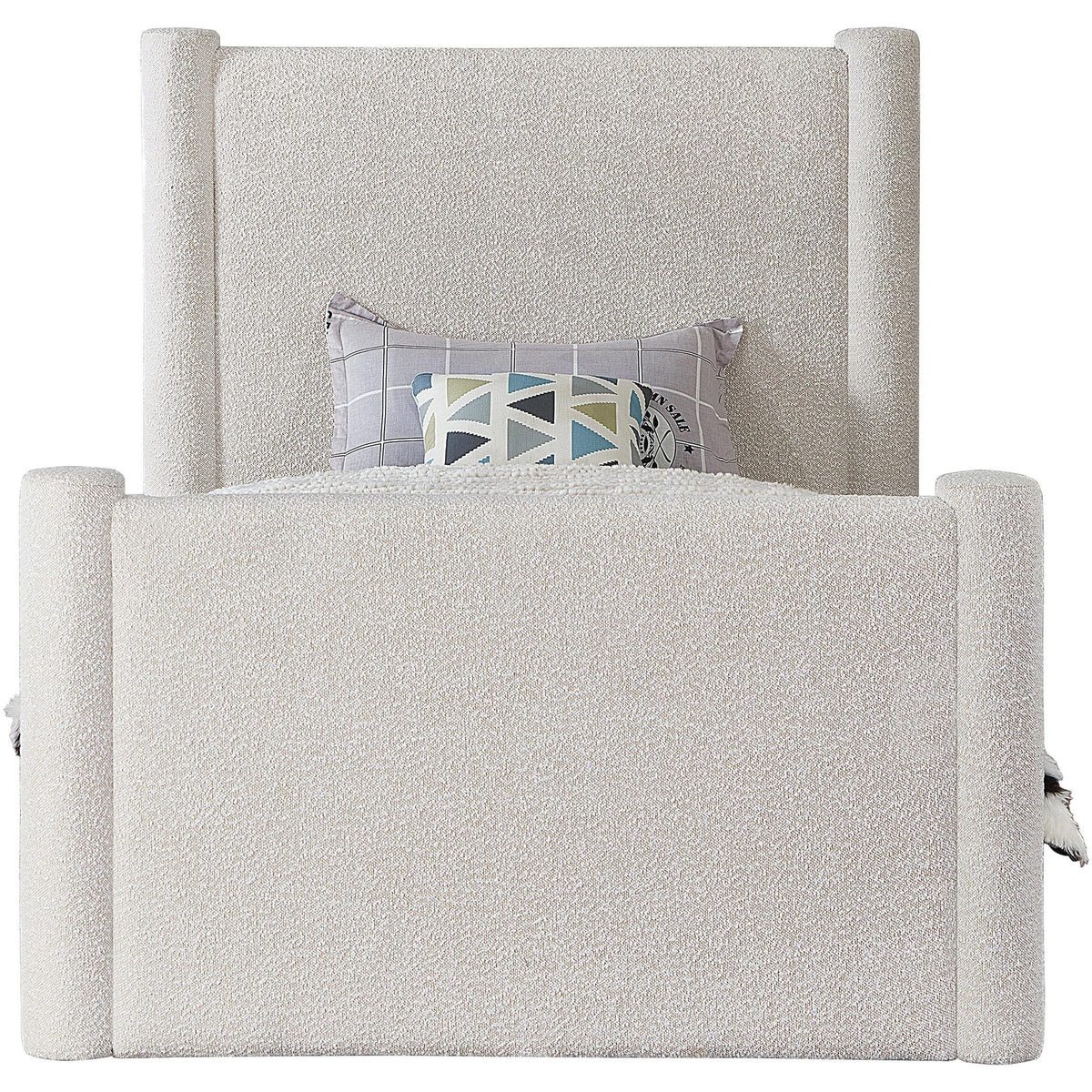 Meridian Elias Cream Boucle Fabric Twin Bed