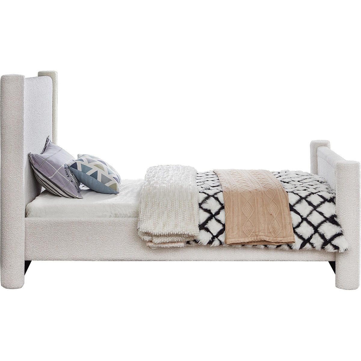 Meridian Elias Cream Boucle Fabric Twin Bed