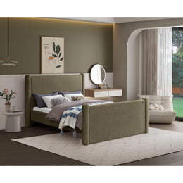 Meridian Elias Olive Green Boucle Fabric King Bed