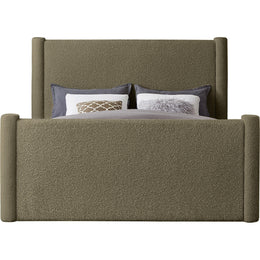 Meridian Elias Olive Green Boucle Fabric King Bed
