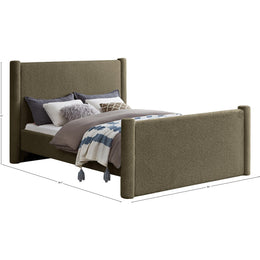 Meridian Elias Olive Green Boucle Fabric King Bed