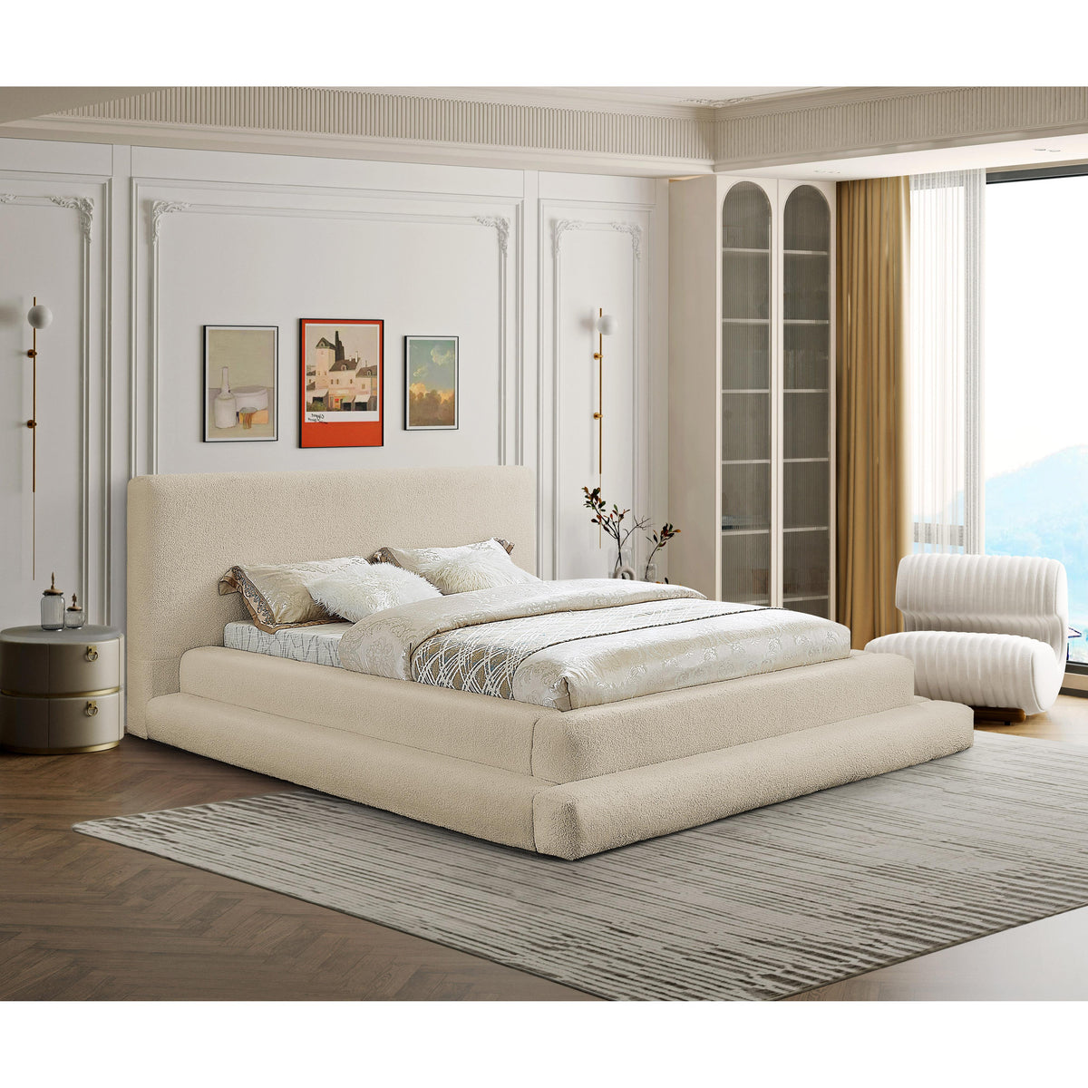 Meridian Dane Beige Teddy Fabric Full Bed (3 Boxes)