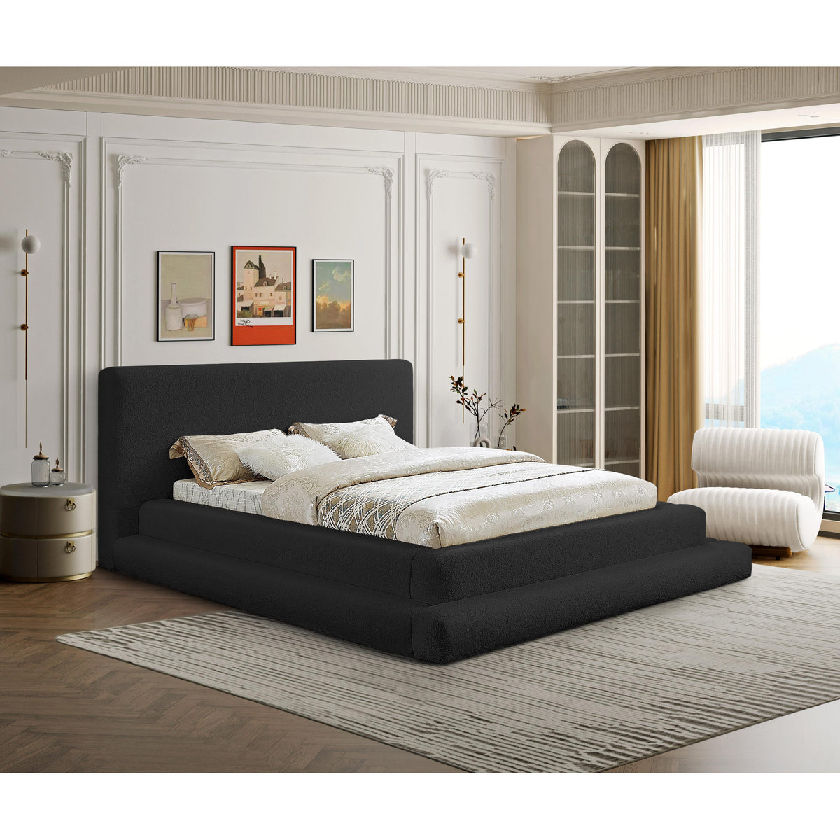 Meridian Dane Black Teddy Fabric Full Bed (3 Boxes)