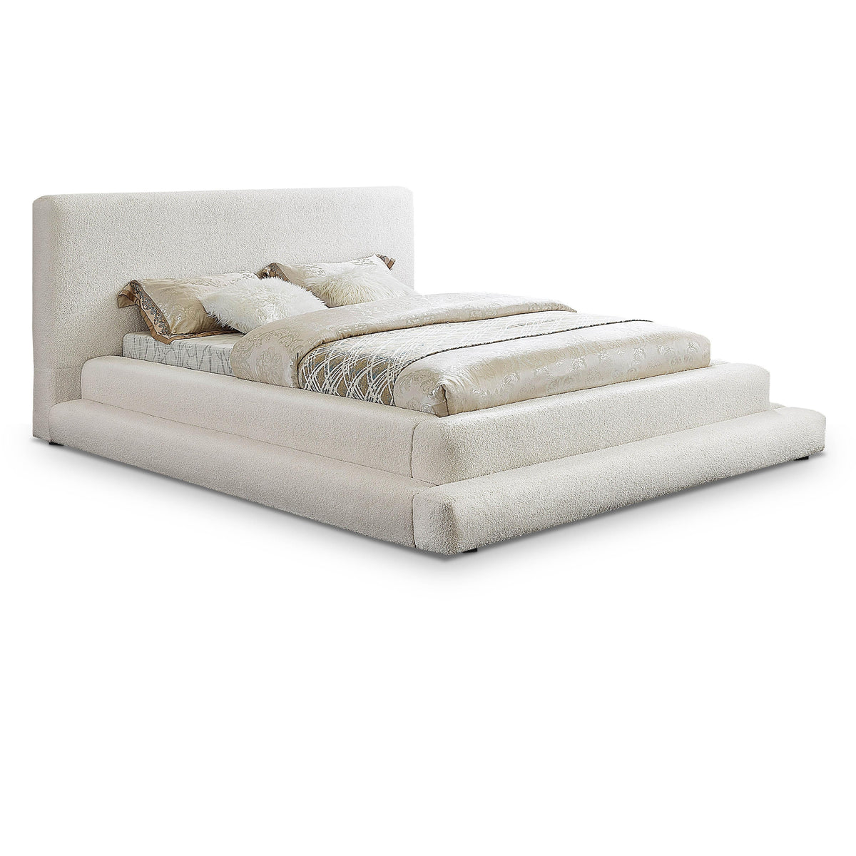 Meridian Dane Cream Teddy Fabric Queen Bed (3 Boxes)