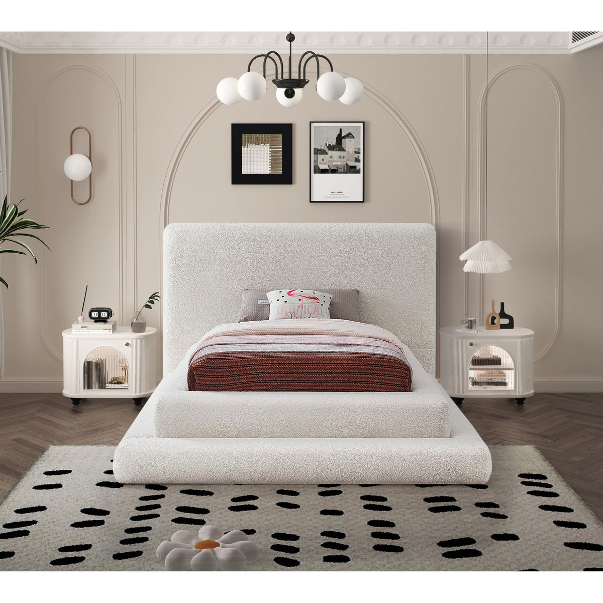 Meridian Dane Cream Teddy Fabric Twin Bed (3 Boxes)