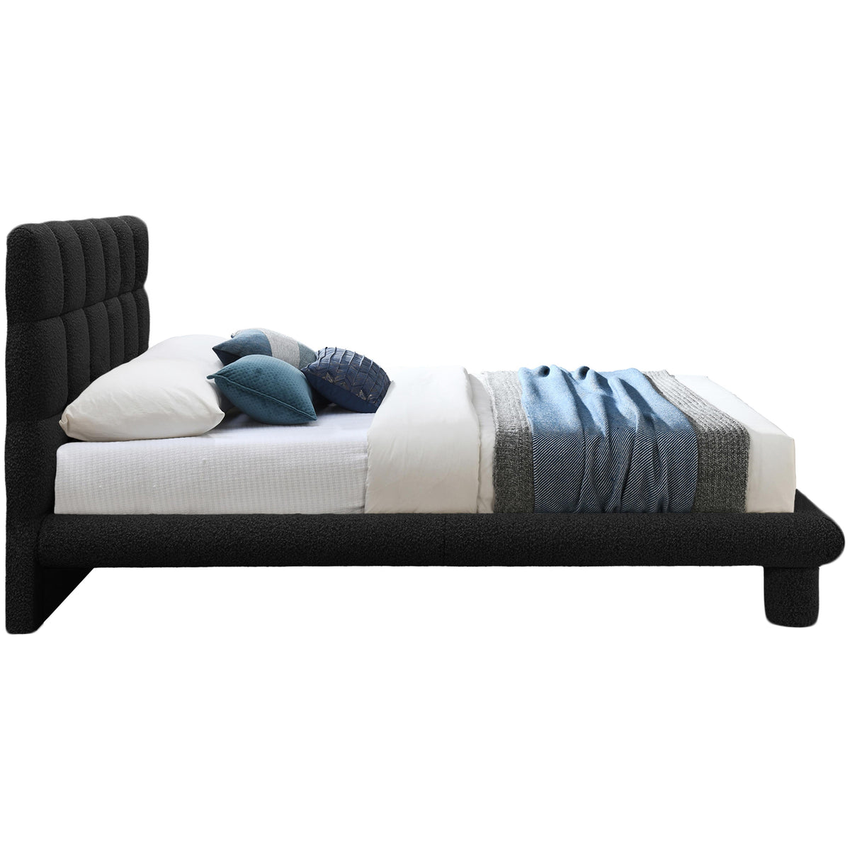Meridian Deco Black Boucle Fabric Queen Bed (3 Boxes)