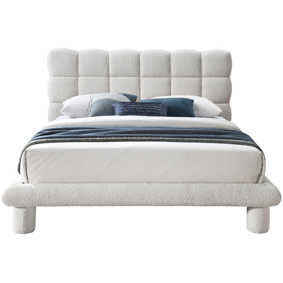 Meridian Deco Cream Boucle Fabric Queen Bed (3 Boxes)