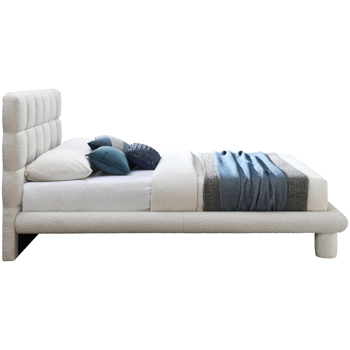 Meridian Deco Cream Boucle Fabric Queen Bed (3 Boxes)