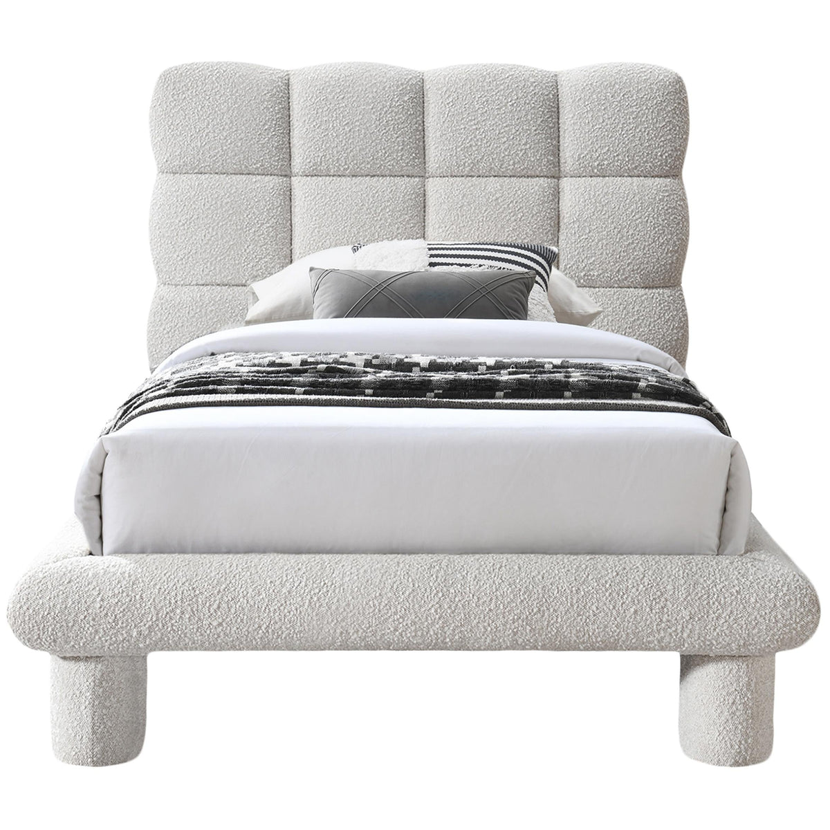 Meridian Deco Cream Boucle Fabric Twin Bed (3 Boxes)