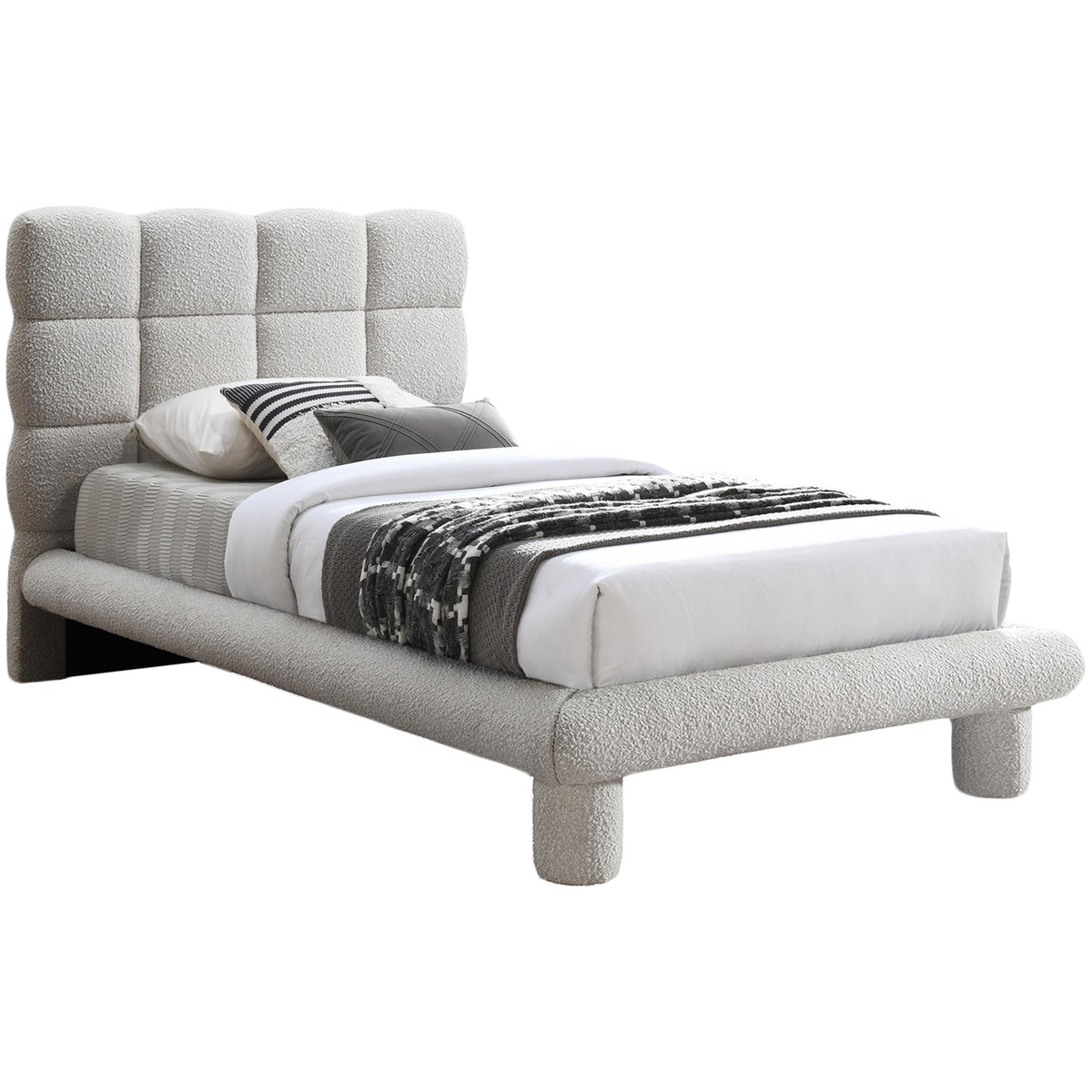 Meridian Deco Cream Boucle Fabric Twin Bed (3 Boxes)