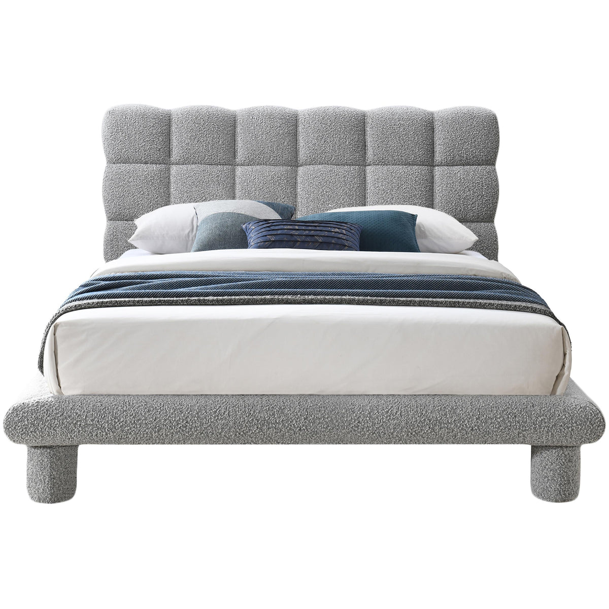 Meridian Deco Grey Boucle Fabric Full Bed (3 Boxes)