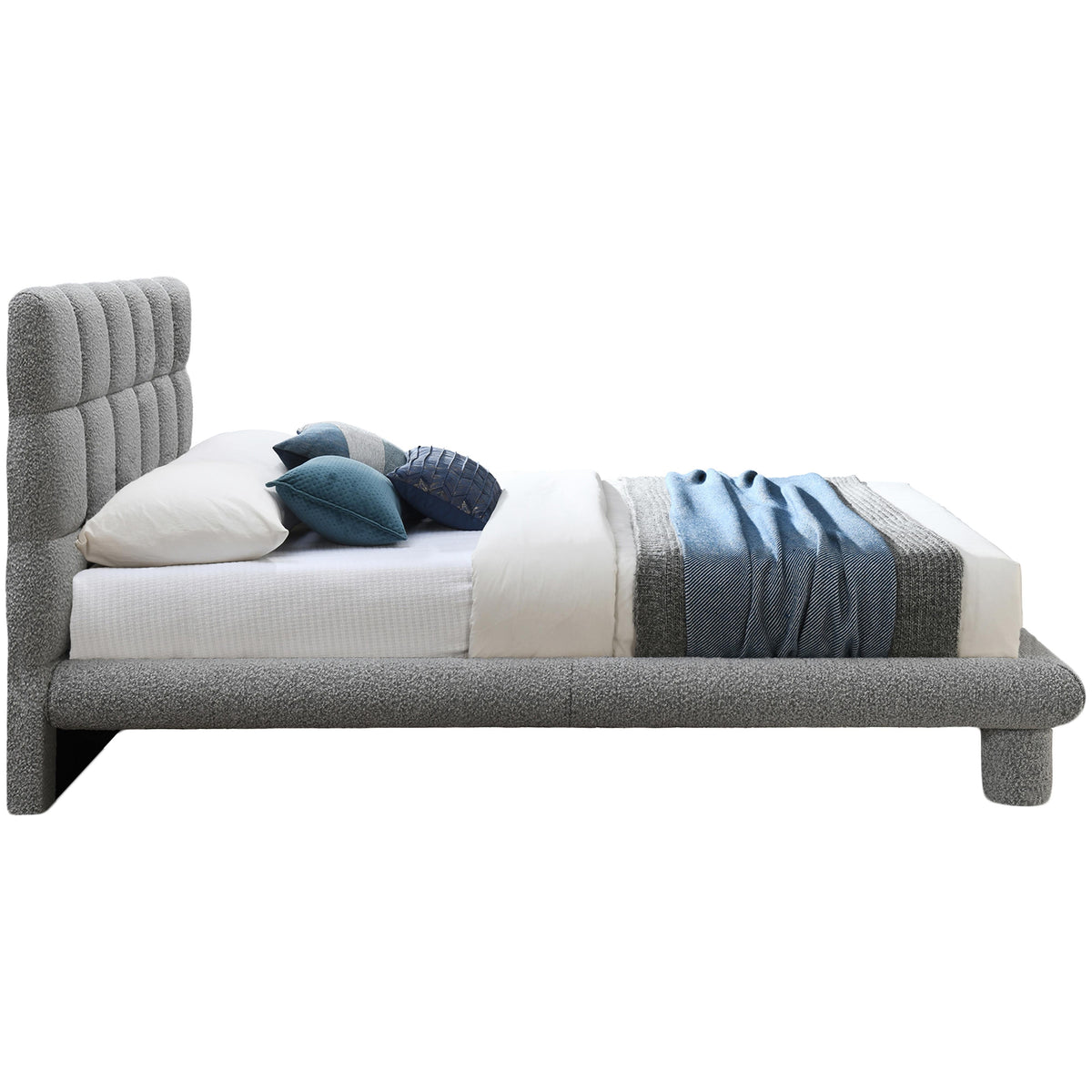Meridian Deco Grey Boucle Fabric King Bed (3 Boxes)