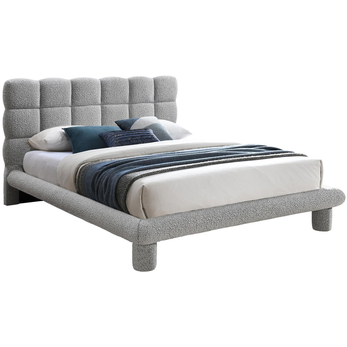 Meridian Deco Grey Boucle Fabric King Bed (3 Boxes)