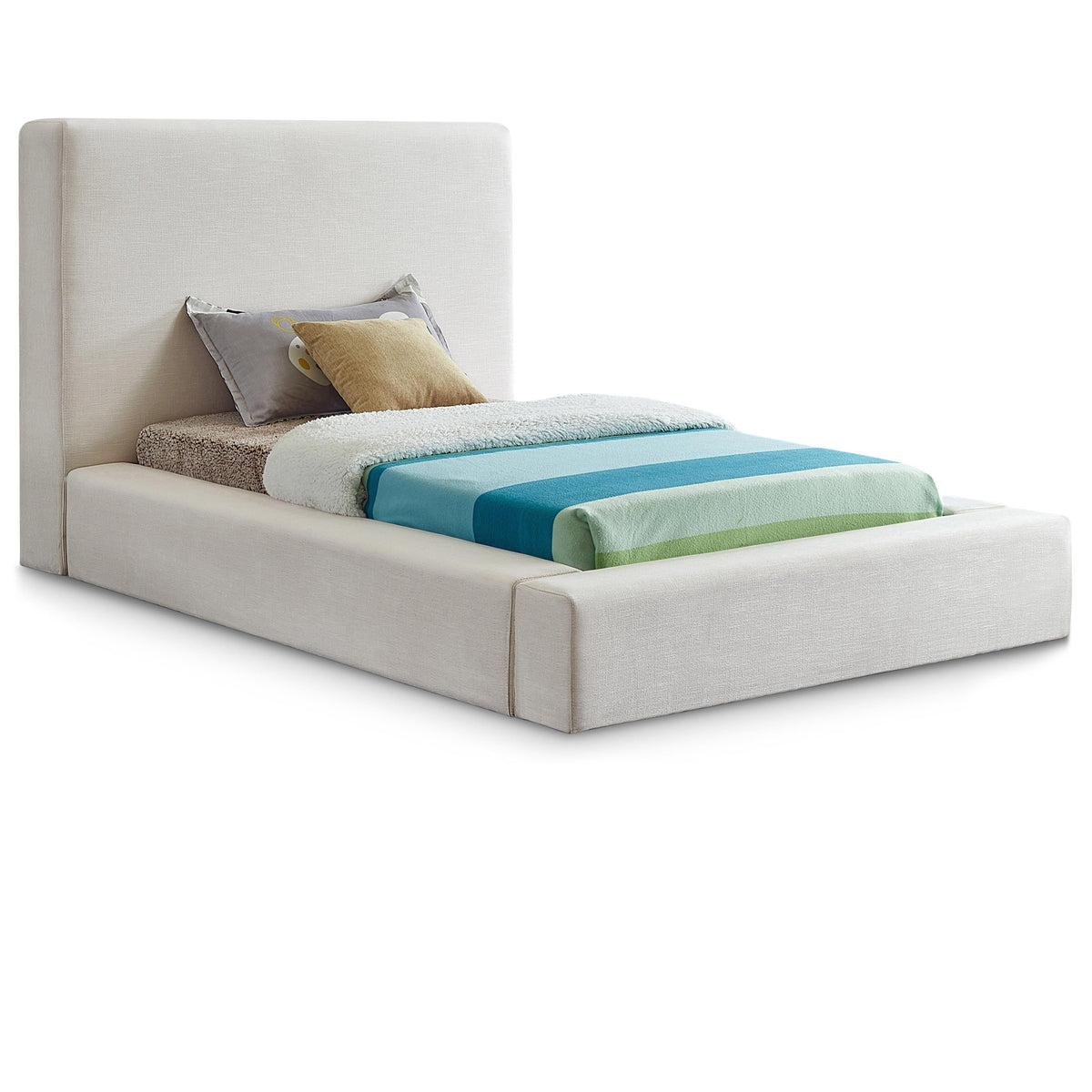 Meridian Devin Cream Linen Textured Fabric Twin Bed