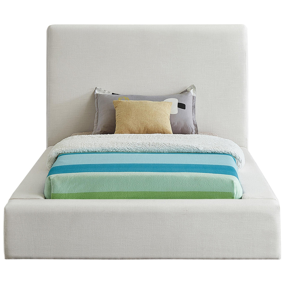 Meridian Devin Cream Linen Textured Fabric Twin Bed
