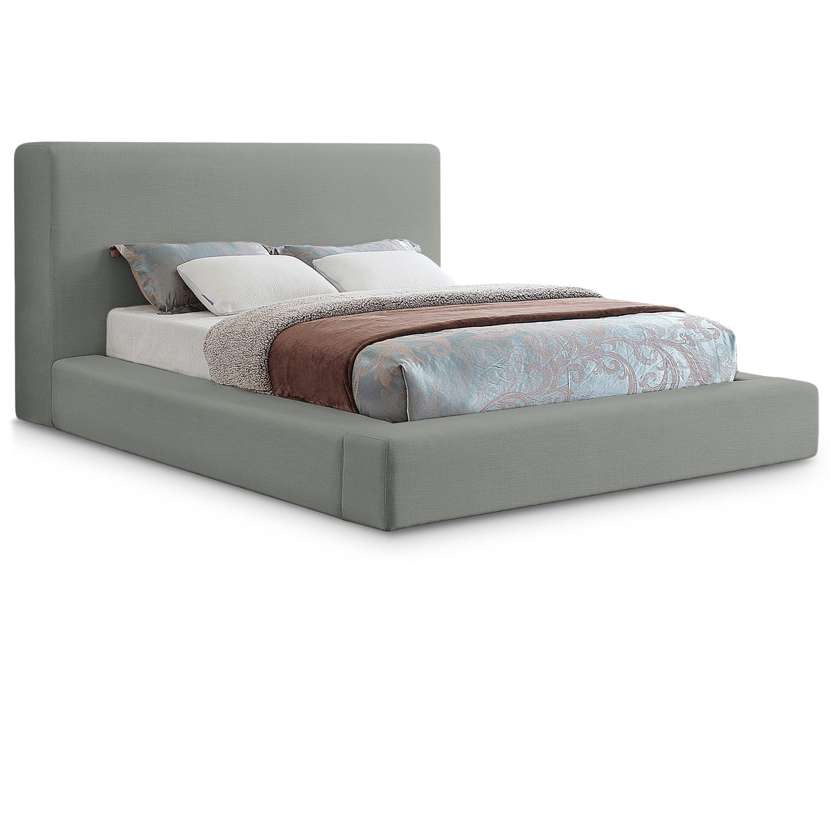 Meridian Devin Grey Linen Textured Fabric Full Bed