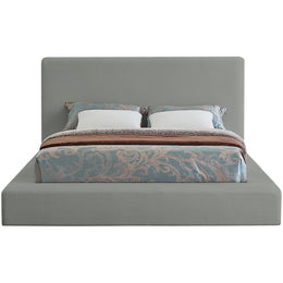 Meridian Devin Grey Linen Textured Fabric Queen Bed