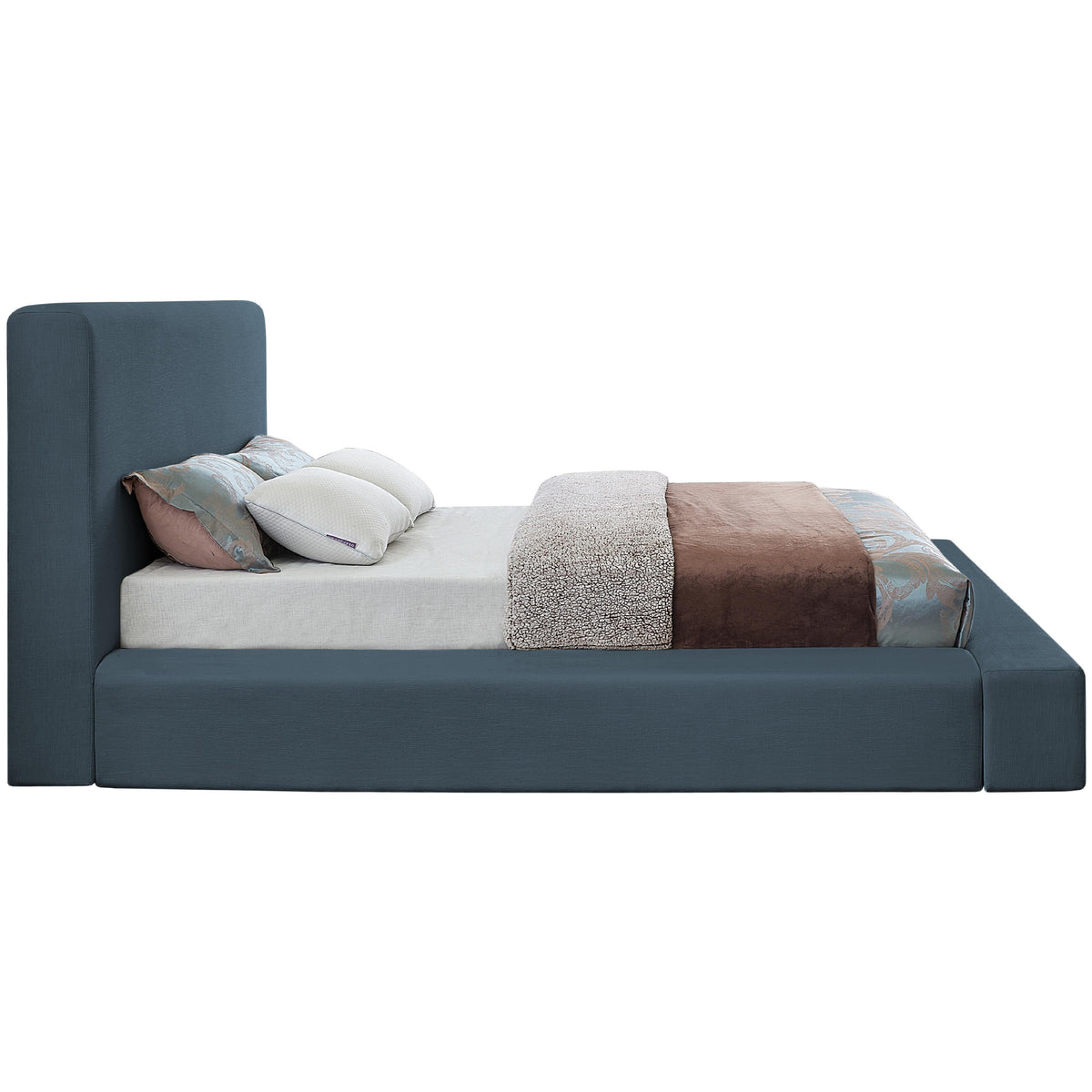 Meridian Devin Navy Linen Textured Fabric Full Bed