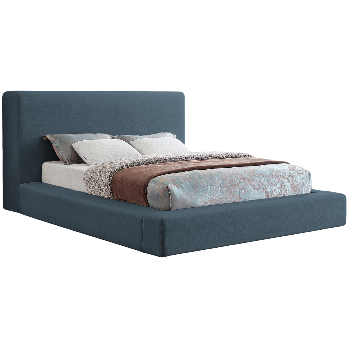 Meridian Devin Navy Linen Textured Fabric Full Bed