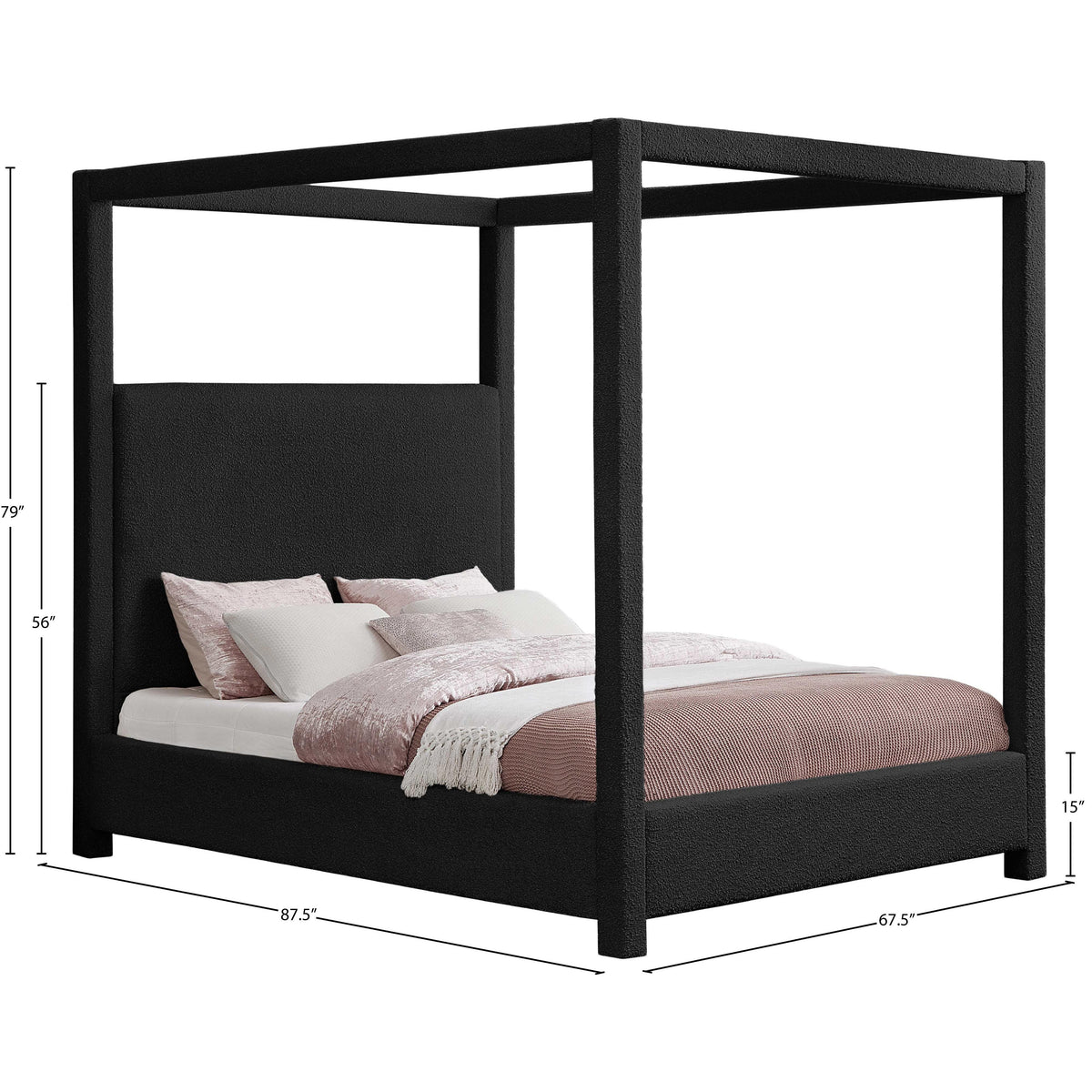 Meridian Eden Black Boucle Fabric Queen Bed (3 Boxes)