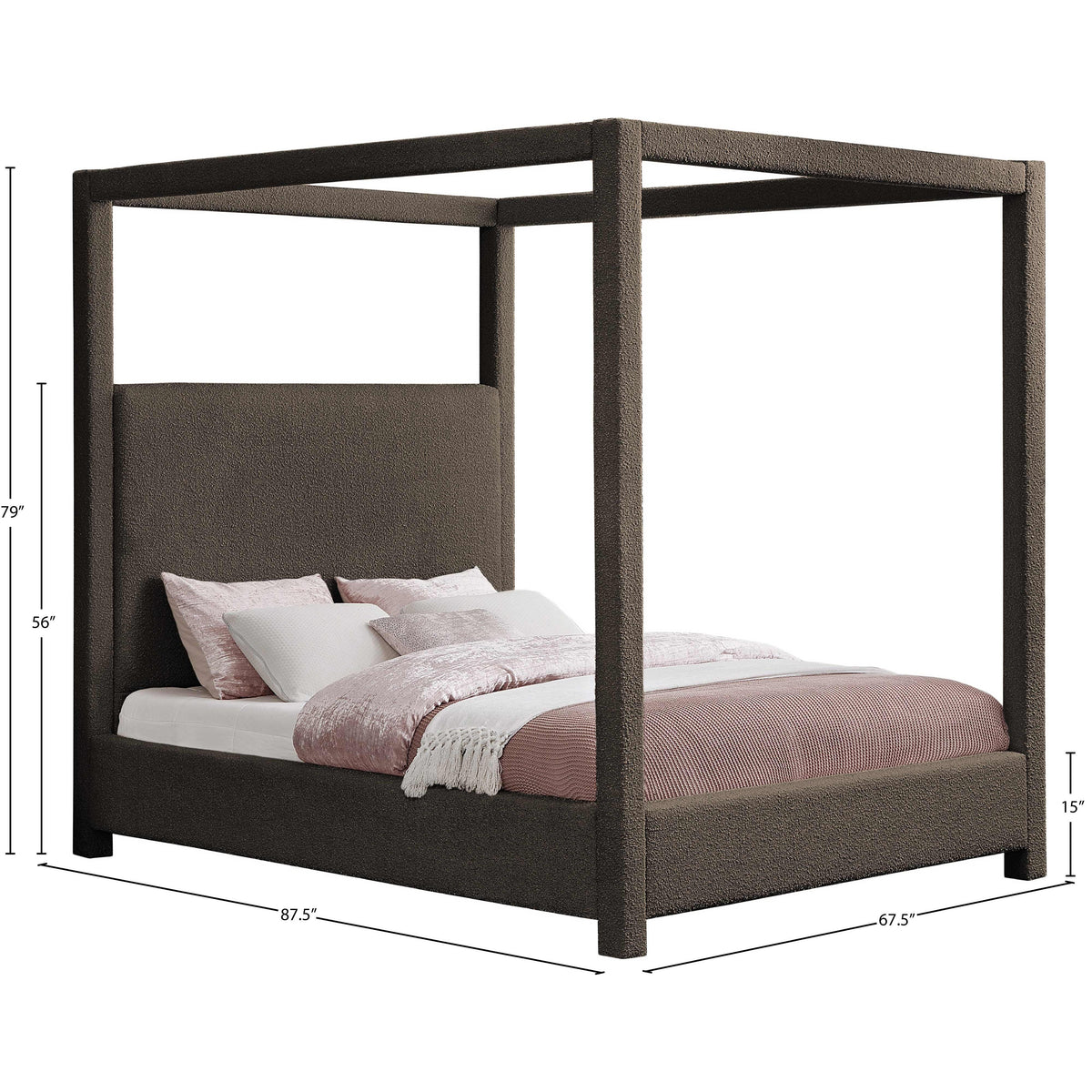 Meridian Eden Brown Boucle Fabric Queen Bed (3 Boxes)