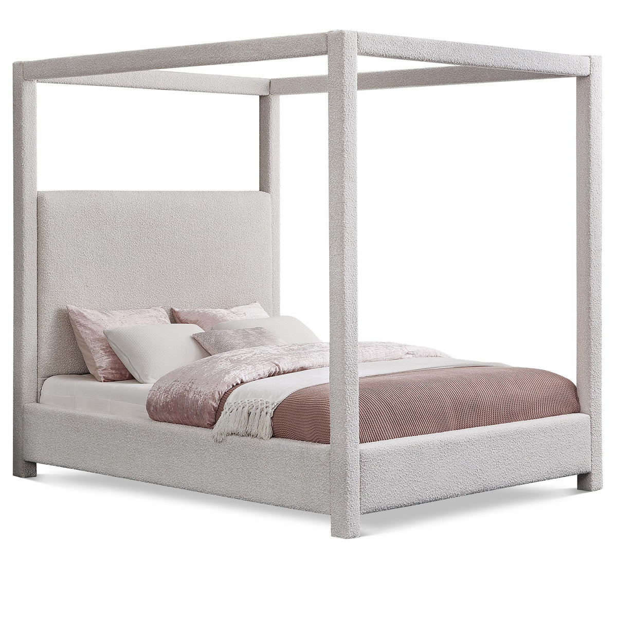 Meridian Eden Cream Boucle Fabric Queen Bed (3 Boxes)