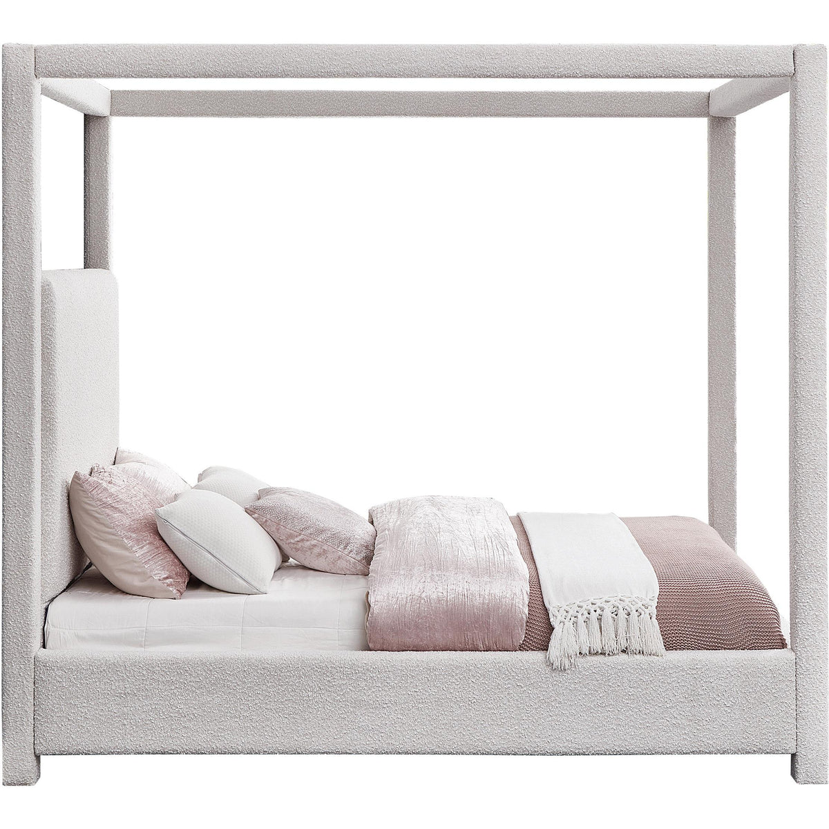 Meridian Eden Cream Boucle Fabric Queen Bed (3 Boxes)