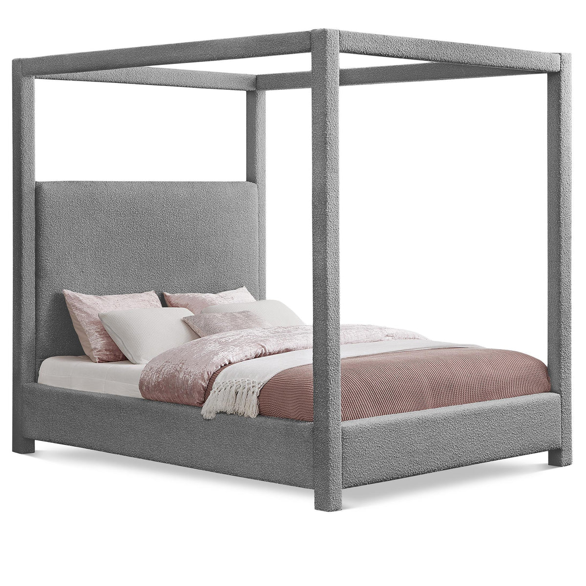 Meridian Eden Grey Boucle Fabric Queen Bed (3 Boxes)