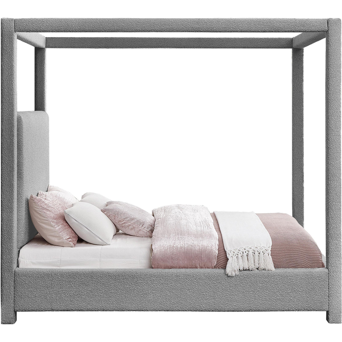 Meridian Eden Grey Boucle Fabric Queen Bed (3 Boxes)