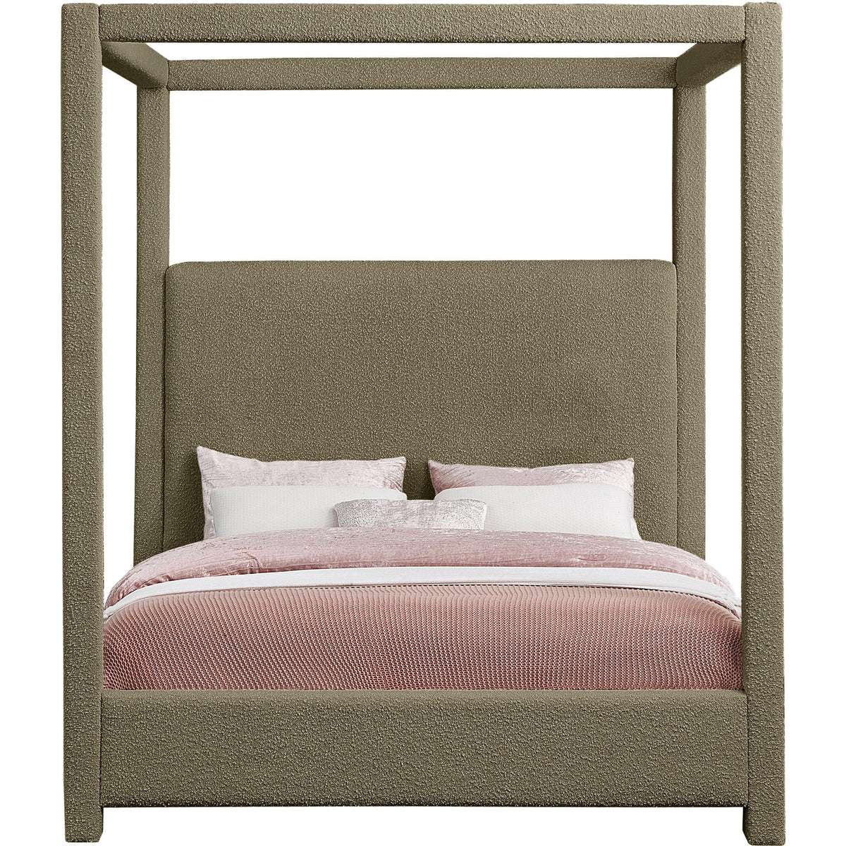 Meridian Eden Olive Boucle Fabric King Bed (3 Boxes)