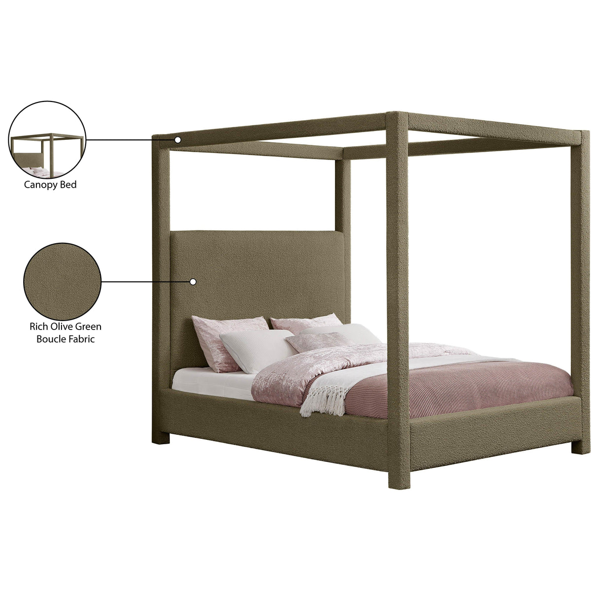 Meridian Eden Olive Boucle Fabric King Bed (3 Boxes)