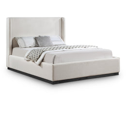 Meridian Flynn Beige Linen Textured Fabric King Bed