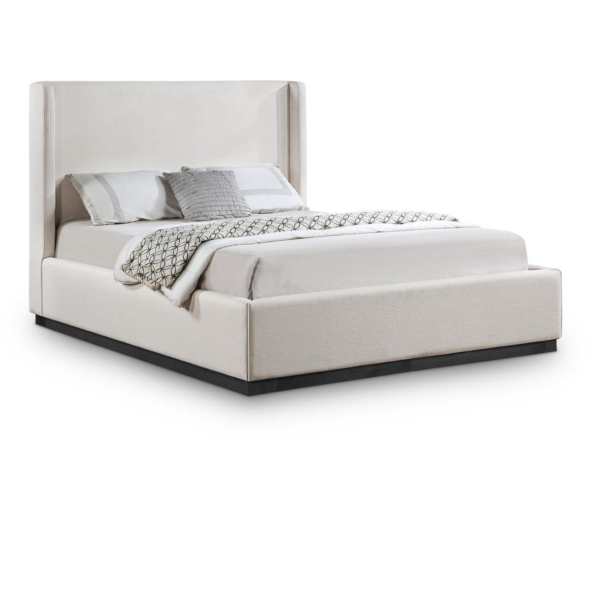Meridian Flynn Beige Linen Textured Fabric Queen Bed