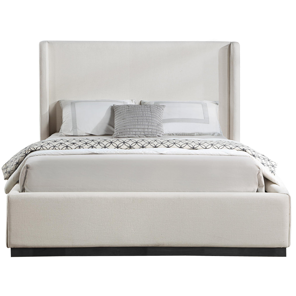 Meridian Flynn Beige Linen Textured Fabric Queen Bed