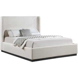 Meridian Flynn Beige Linen Textured Fabric Queen Bed