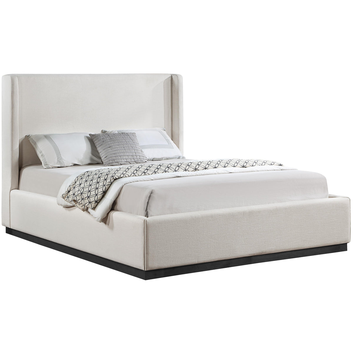 Meridian Flynn Beige Linen Textured Fabric Queen Bed