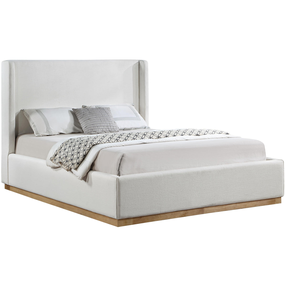 Meridian Flynn Cream Linen Textured Fabric Queen Bed