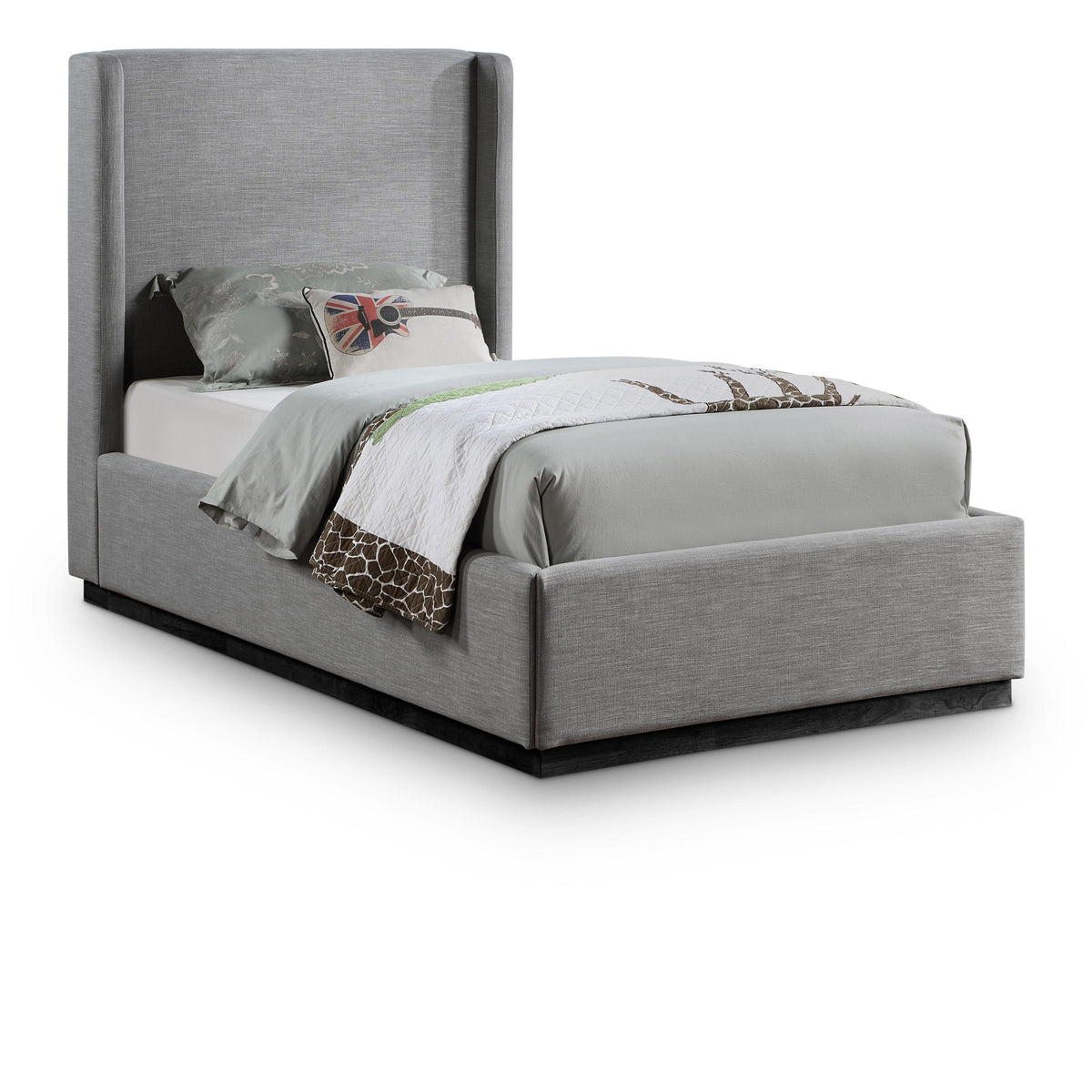 Meridian Flynn Grey Linen Textured Fabric Twin Bed