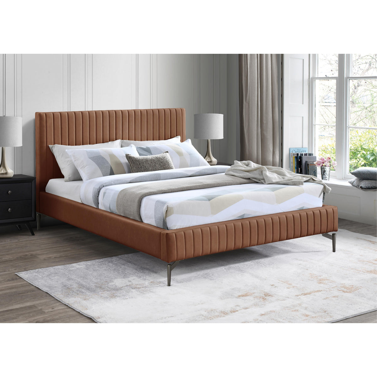 Meridian Gallo Cognac Vegan Leather King Bed