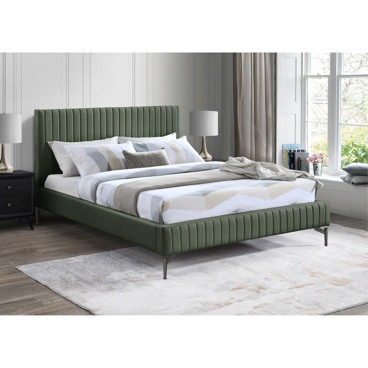 Meridian Gallo Green Vegan Leather Queen Bed
