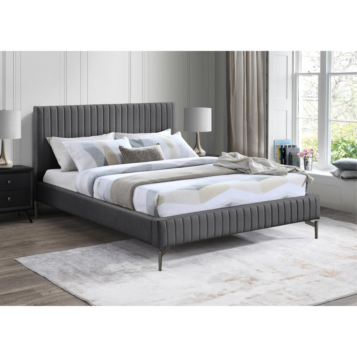 Meridian Gallo Dark Grey Vegan Leather Full Bed