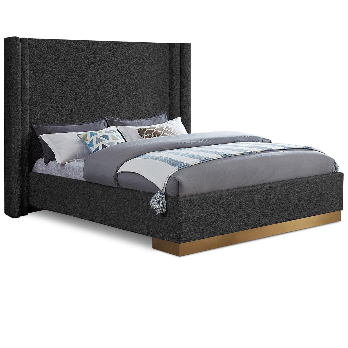 Meridian Halton Black Boucle Fabric King Bed (3 Boxes)