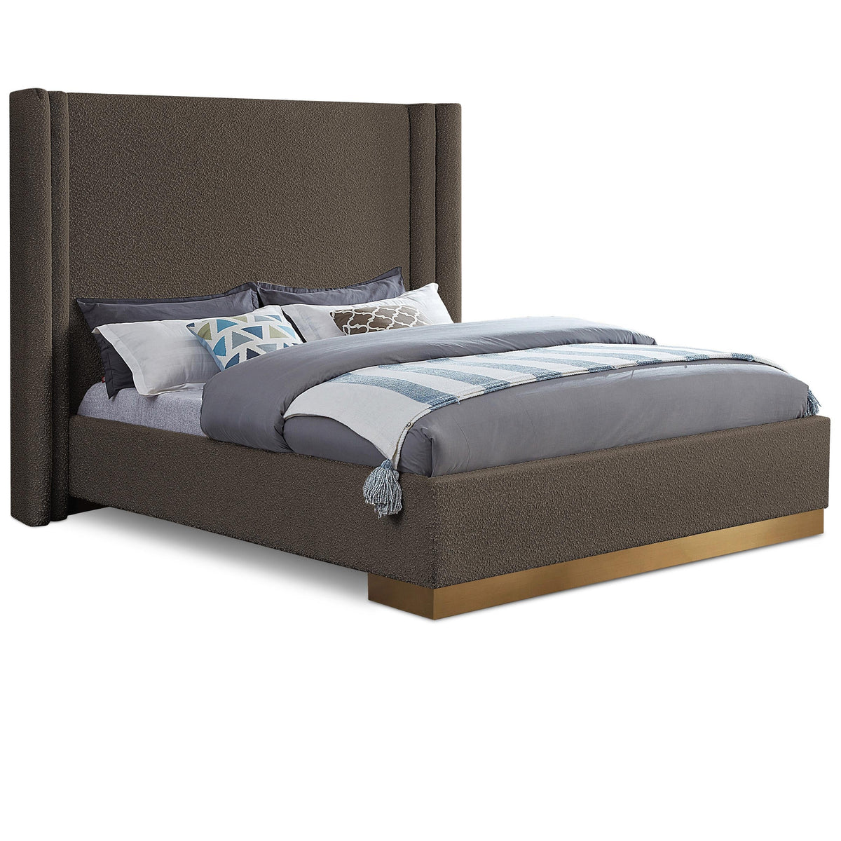 Meridian Halton Brown Boucle Fabric King Bed (3 Boxes)