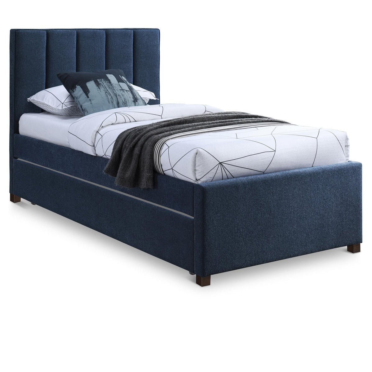 Meridian Harper Navy Linen Textured Fabric Twin Trundle Bed