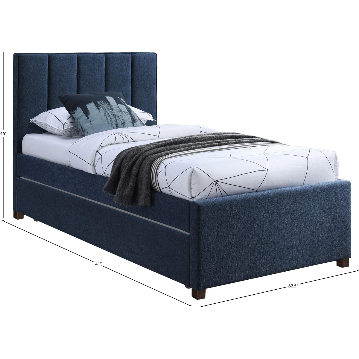 Meridian Harper Navy Linen Textured Fabric Twin Trundle Bed