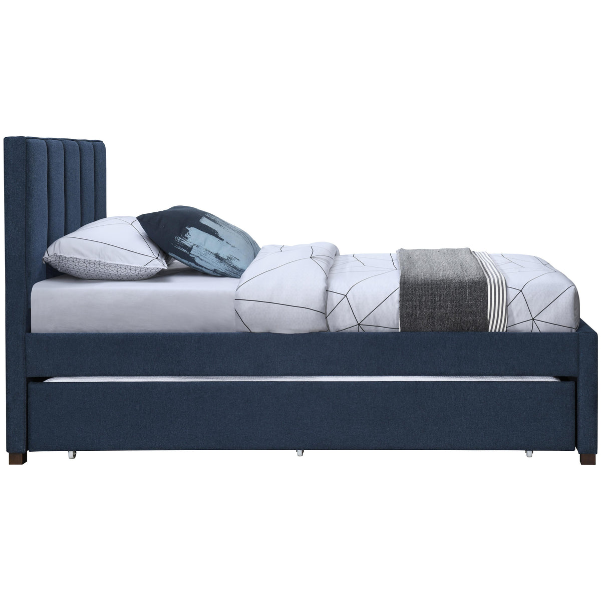 Meridian Harper Navy Linen Textured Fabric Twin Trundle Bed