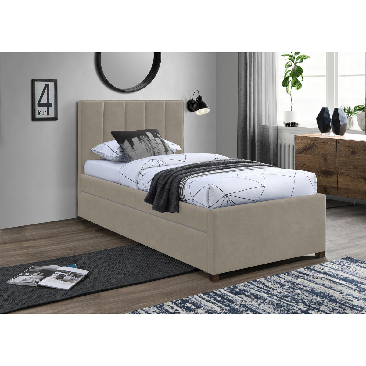 Meridian Hudson Beige Vegan Leather Twin Trundle Bed