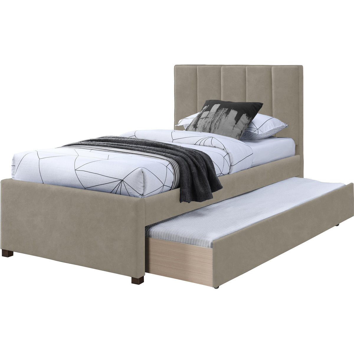 Meridian Hudson Beige Vegan Leather Twin Trundle Bed